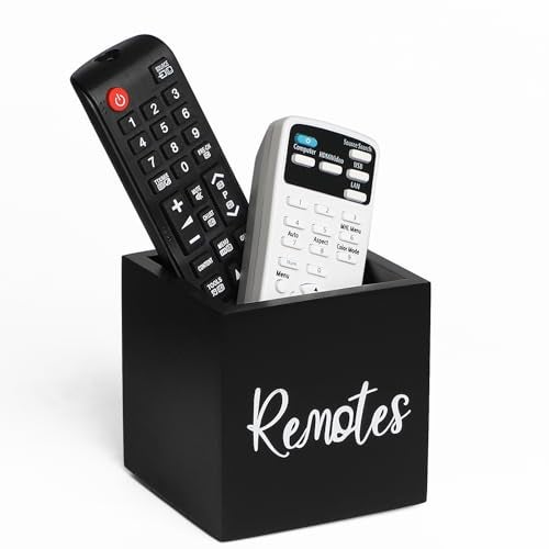 LBEMEY Wood Remote Control Holder, TV Remote Control Organizer for Home Bedroom Table, Multi-Purpose Desktop Storage (Black, S,for 2 or 3 Remote Controls) - Image 1