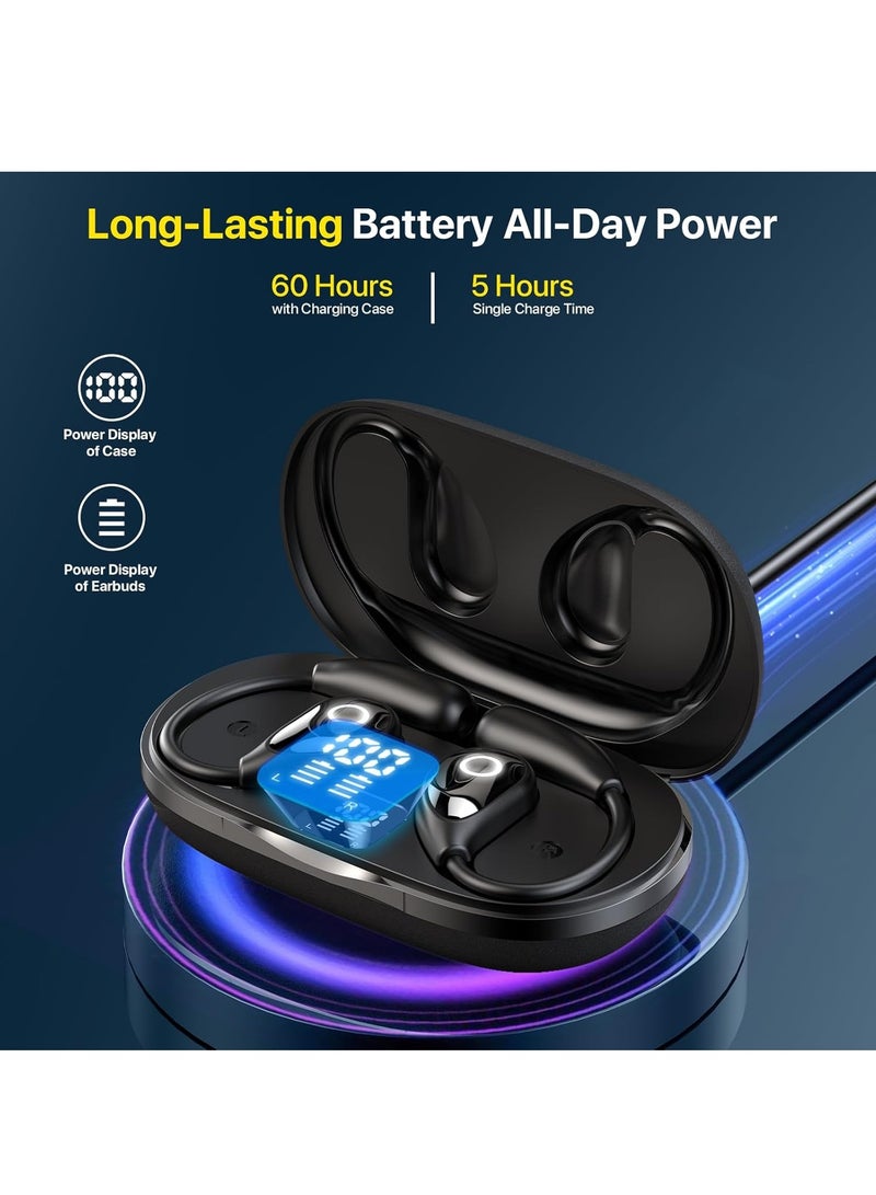 OREKO Open Ear Headphones, True Wireless Earbuds, Bluetooth 5.4 Headphones, Ultra-Comfort, Deep Bass, Clear Calls, LED Lights, OWS Bluetooth Earbuds TWS, Light-Weight Earphones Black - Image 2