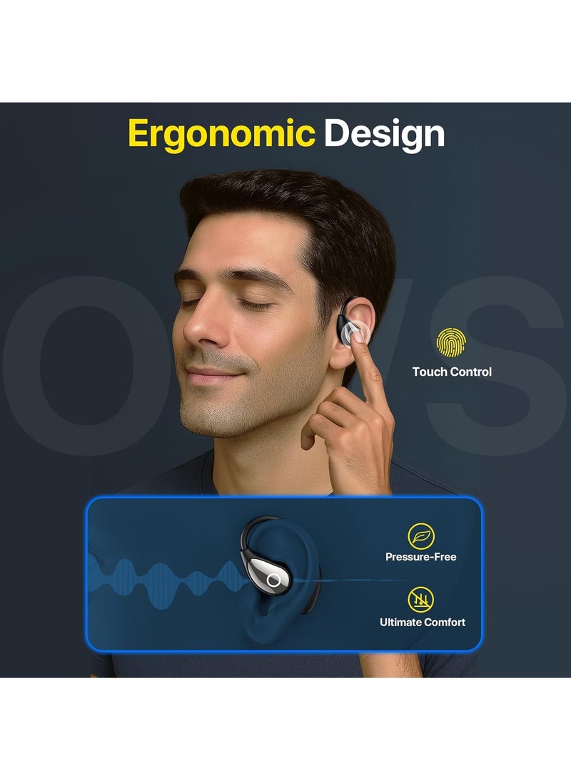 OREKO Open Ear Headphones, True Wireless Earbuds, Bluetooth 5.4 Headphones, Ultra-Comfort, Deep Bass, Clear Calls, LED Lights, OWS Bluetooth Earbuds TWS, Light-Weight Earphones Black - Image 3