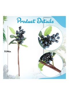 SYOSI 6 Pcs SYOSI Artificial Blue Berry Branch with Green Leaves for Home Kitchen Wedding DIY Bridal Bouquet Decoration  - Image 2