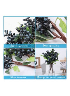 SYOSI 6 Pcs SYOSI Artificial Blue Berry Branch with Green Leaves for Home Kitchen Wedding DIY Bridal Bouquet Decoration  - Image 3