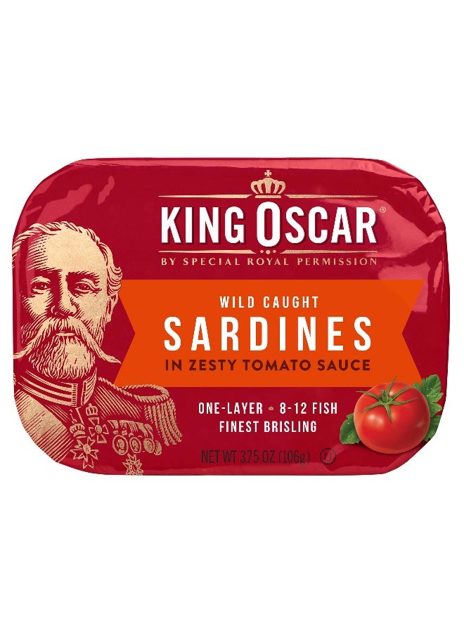 KING OSCAR King Oscar, Wild Caught Sardines In Zesty Tomato Sauce, 3.75 oz (106 g)  - Image 1
