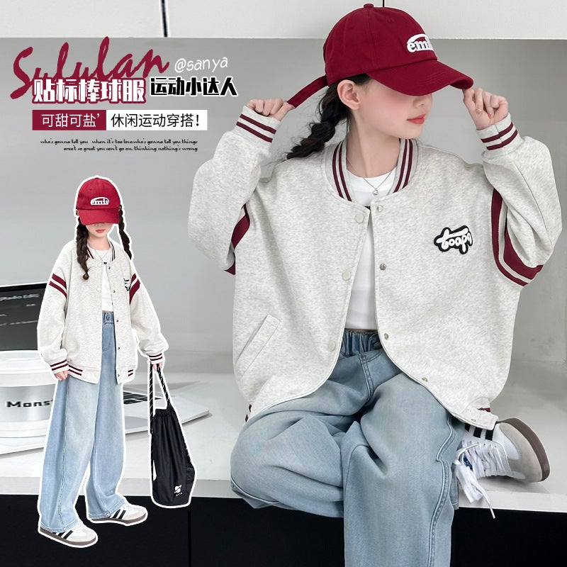 Girls' Spring Coat Children'S Western Style Large Children'S Jacket Fashionable Internet Celebrating Baseball Suit Top - Image 1
