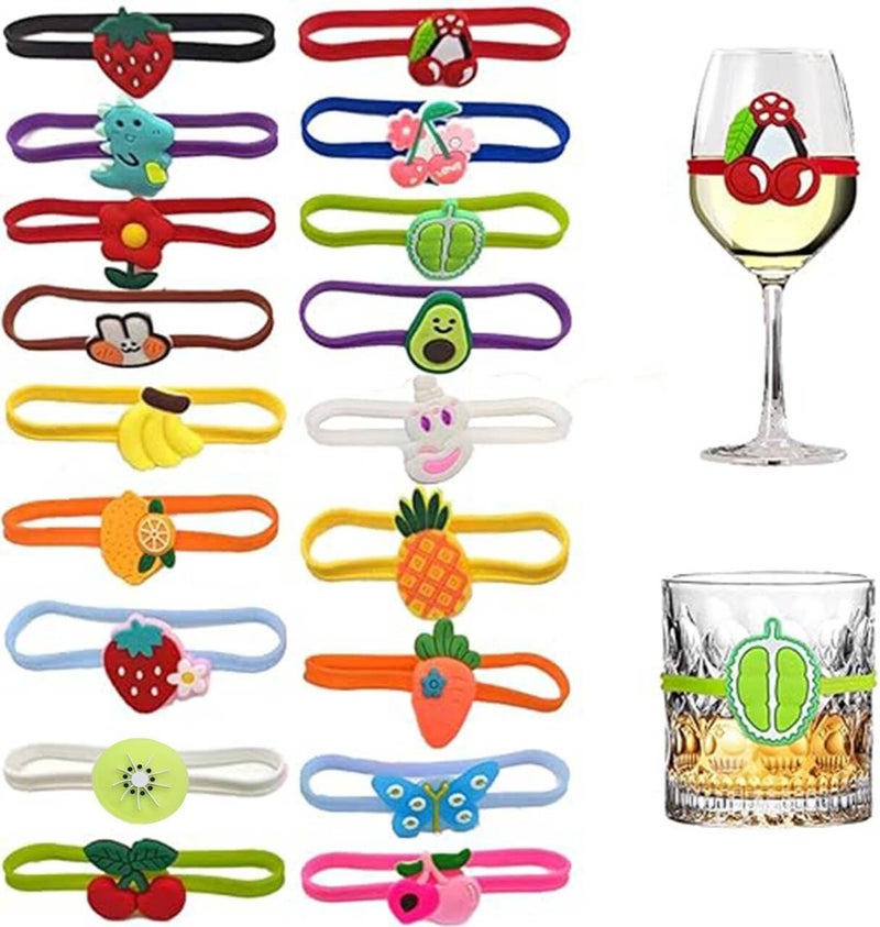 bjsdkff Ackron 18Pcs Silicone Drink Markers - Funny Wine Glass, Cup and Bottle Strip Tag Markers for Parties or Families - Image 1