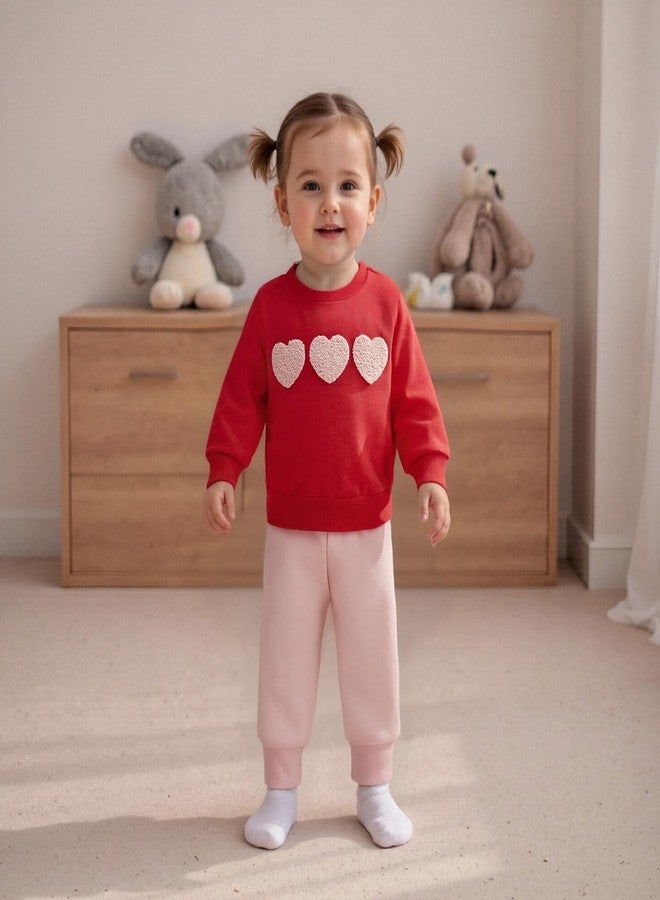 Fernvia Toddler Baby Girl Valentine’s Day Outfits Heart Print Pullover Sweatshirts & Pants Set Fall Winter Clothes, Red, 3-4 Years - Image 3