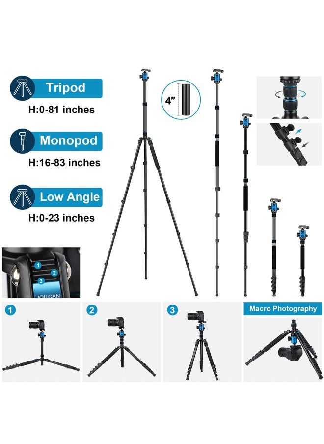 JOILCAN - Tripod for Camera, 81" Camera Tripod Stand, 83 inches DSLR Tripods & Monopods, Heavy Duty Travel Tripod for Binoculars Laser Level Spotting Scope Telescope, Professional Complete Tripod Units - Image 1