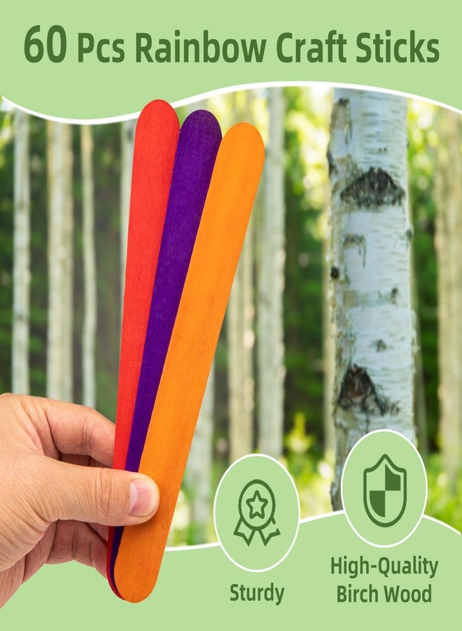 WISYOK 8 Inch Colored Jumbo Craft Sticks - 60 PCS Extra Large Natural Premium Wood, Rainbow Wooden Popsicle Sticks, Wide Lollipop Sticks for DIY Crafting, Kids Education, Home Art Projects - Image 4