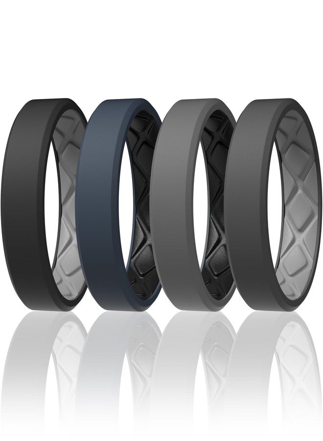 Egnaro Men's Silicone Rings, 7.5mm Wide 2.5mm Thick Rubber Bands For Him, Ergonomic Beveled Edge Two Tone Waterproof Workout Accessories, 8.5-9, Silicone, No Gemstone - Image 1