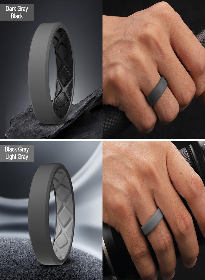 Egnaro Men's Silicone Rings, 7.5mm Wide 2.5mm Thick Rubber Bands For Him, Ergonomic Beveled Edge Two Tone Waterproof Workout Accessories, 8.5-9, Silicone, No Gemstone - Image 4