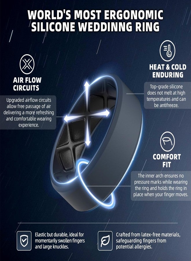 Egnaro Men's Silicone Rings, 7.5mm Wide 2.5mm Thick Rubber Bands For Him, Ergonomic Beveled Edge Two Tone Waterproof Workout Accessories, 8.5-9, Silicone, No Gemstone - Image 2