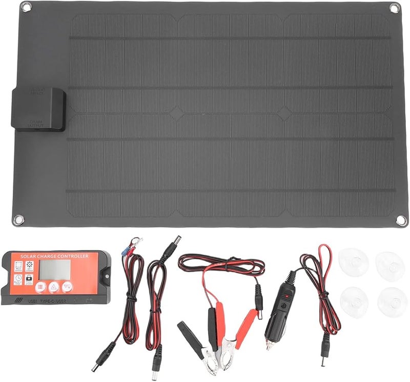 30W 12V Solar Panel Charger with Intelligent Fast Charging for Car Boat Motorcycle RV - Image 1