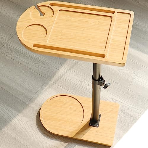 YUHFERA 360 Rotatable Sofa Tray Table for Couch Arm Height Adjustable End Table for Bed or Chair with Phone Tablet Slots TV Tray Table Side Table Tray for Small SpacesBambooArc