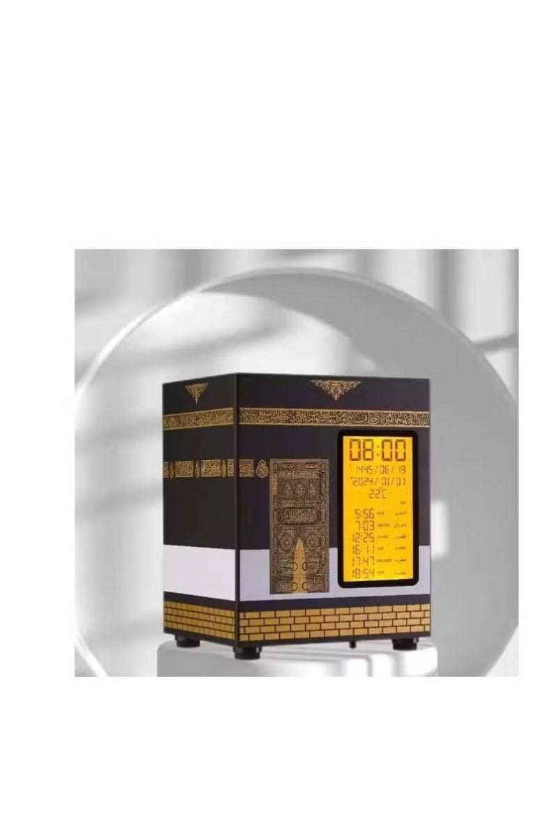 Muslim Prayer Azan Clock with Kaaba Design Quran Speaker, Lamp Box for Holy Quran Recitation - Image 1
