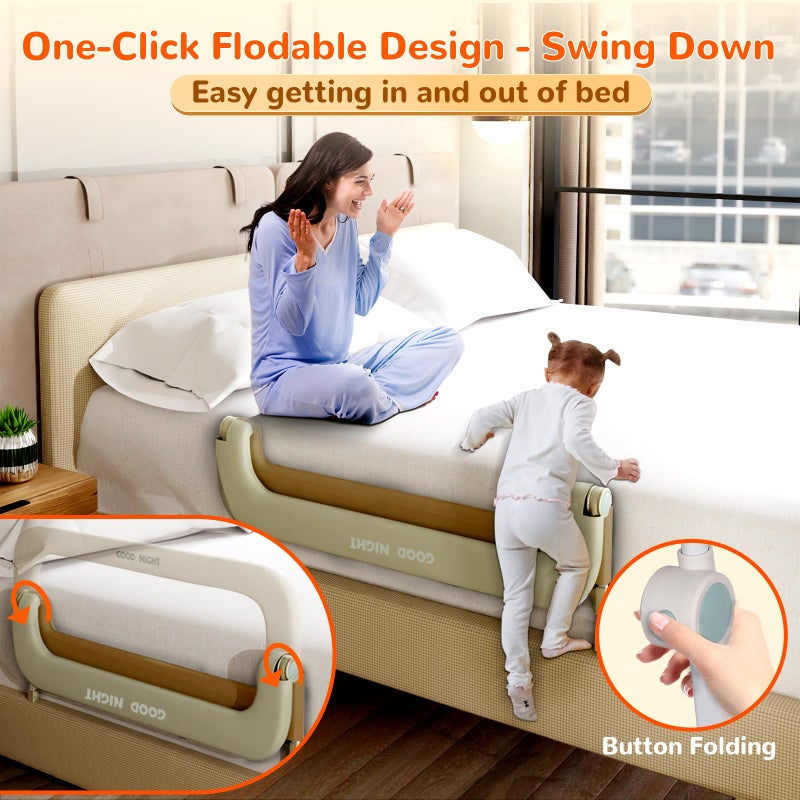 Deeteck Bed Guard Rail for Toddlers - 32" Adjustable Heights & Folding up Portable Bed Railing for Baby - Toddler Bed Rails Guard for Crib, Twin, Bunk,Full Size, Queen & King Bed - Image 2