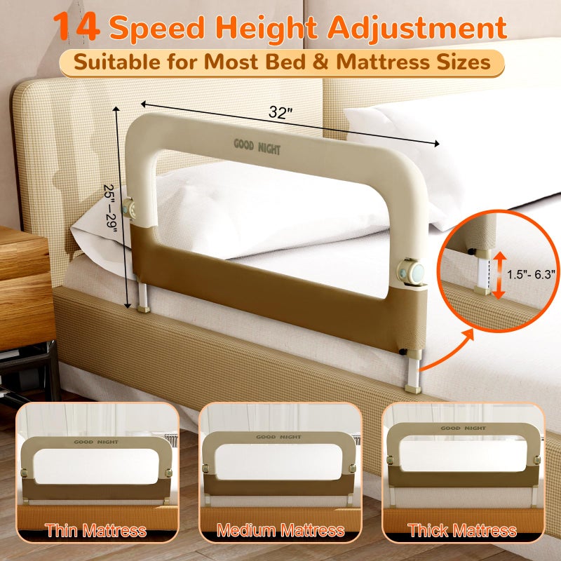 Deeteck Bed Guard Rail for Toddlers - 32" Adjustable Heights & Folding up Portable Bed Railing for Baby - Toddler Bed Rails Guard for Crib, Twin, Bunk,Full Size, Queen & King Bed - Image 3