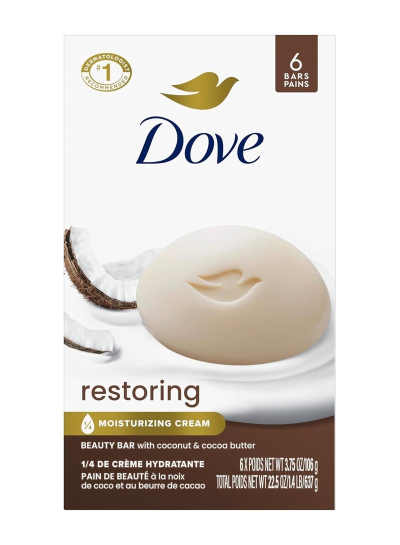 Dove More Moisturizing than Coconut Soap Bars, Coconut Milk Beauty Bar 4 oz, 6 Bar