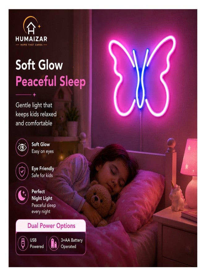 HUMAIZAR Butterfly Neon LED Light for Wall Décor | Aesthetic Neon Light for Bedroom, Kids Room & Living Room | Decorative LED Neon Sign for Home Décor & Gifting - Image 2