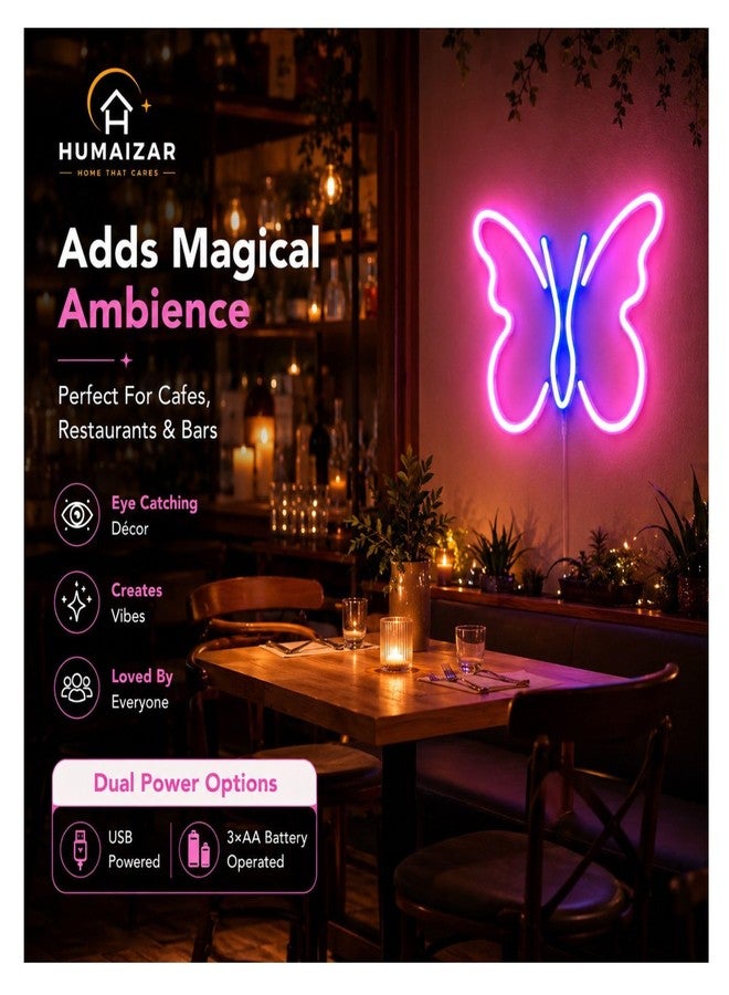 HUMAIZAR Butterfly Neon LED Light for Wall Décor | Aesthetic Neon Light for Bedroom, Kids Room & Living Room | Decorative LED Neon Sign for Home Décor & Gifting - Image 4