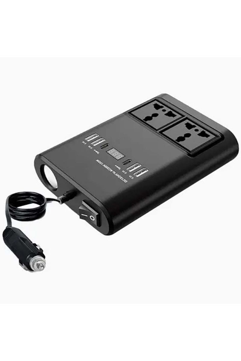 150W Universal Car Power Inverter – Multi-Port Travel Adapter with Dual AC Outlets, USB-C PD 20W, USB-A QC 3.0, and 12V DC Car Socket for Worldwide Compatibility | Overload Protection for Laptops, Phones, Cameras, and Small Appliances - Image 1