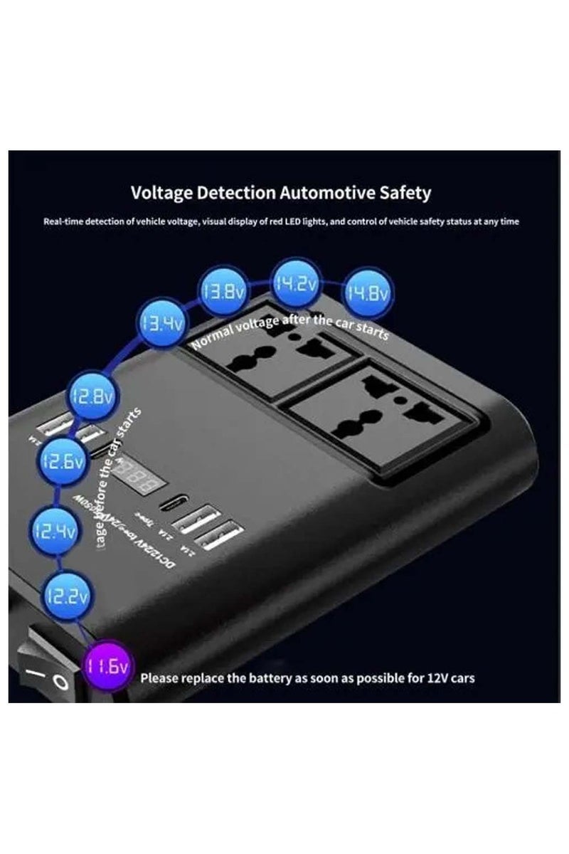150W Universal Car Power Inverter – Multi-Port Travel Adapter with Dual AC Outlets, USB-C PD 20W, USB-A QC 3.0, and 12V DC Car Socket for Worldwide Compatibility | Overload Protection for Laptops, Phones, Cameras, and Small Appliances - Image 3