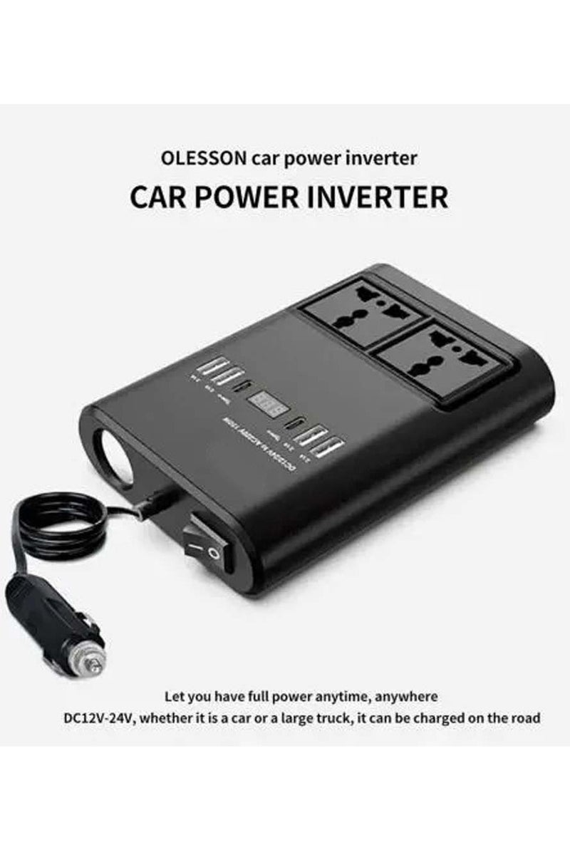 150W Universal Car Power Inverter – Multi-Port Travel Adapter with Dual AC Outlets, USB-C PD 20W, USB-A QC 3.0, and 12V DC Car Socket for Worldwide Compatibility | Overload Protection for Laptops, Phones, Cameras, and Small Appliances - Image 2