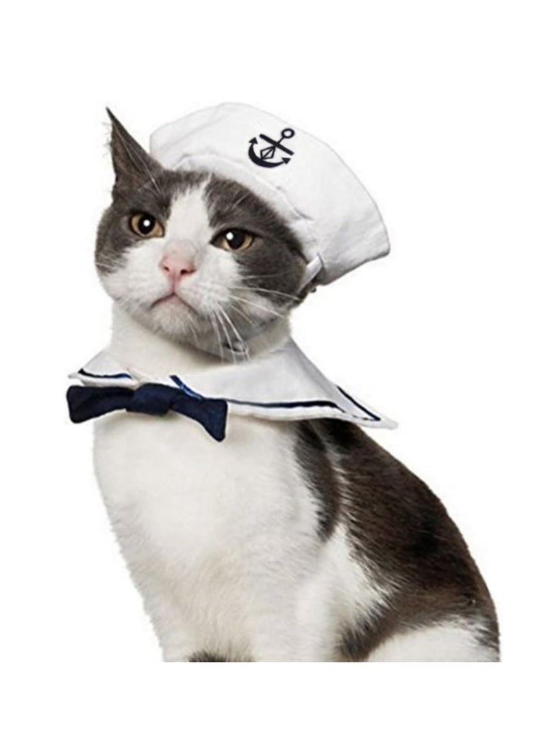 Najwa Pet Sailor Costume for Cats Small Dogs Halloween Cat Sailor Hat with Tie Collar Doggy Navy Outfit Cosplay Apparel  - Image 1
