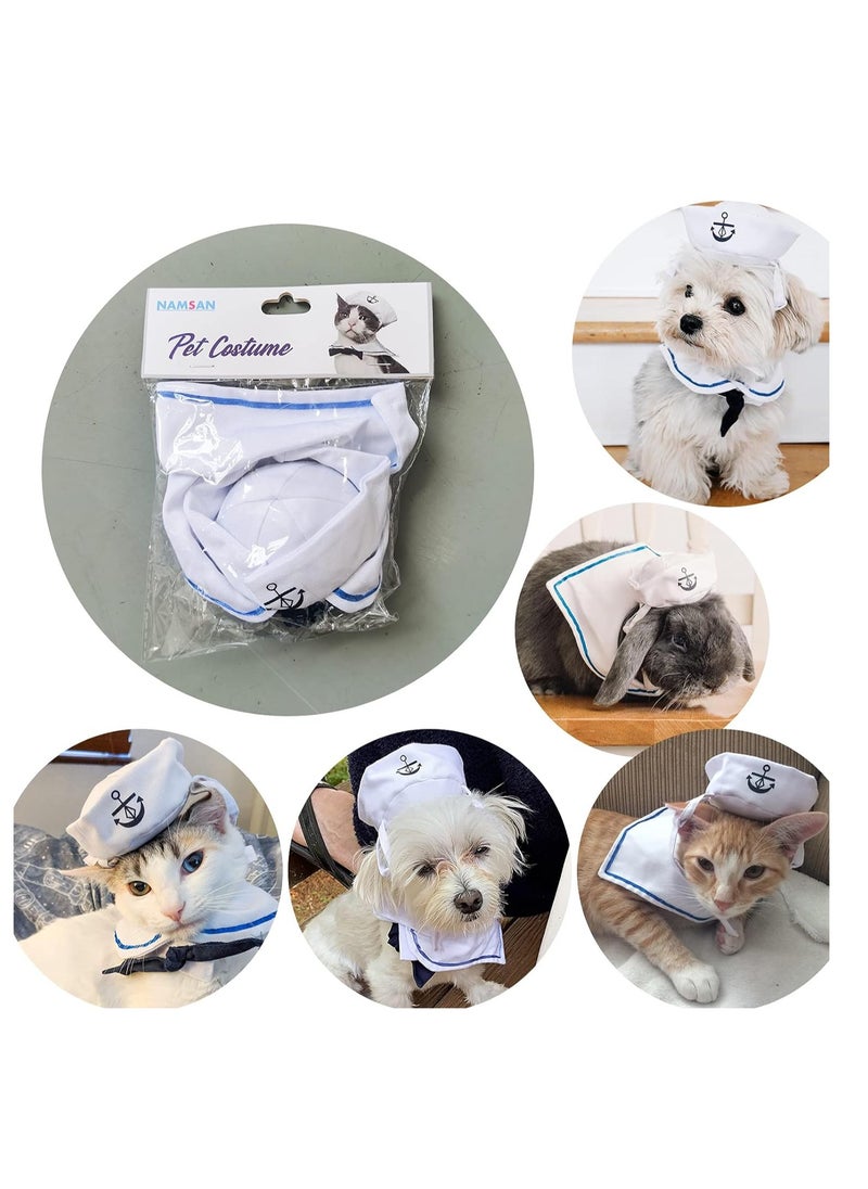 Najwa Pet Sailor Costume for Cats Small Dogs Halloween Cat Sailor Hat with Tie Collar Doggy Navy Outfit Cosplay Apparel  - Image 2