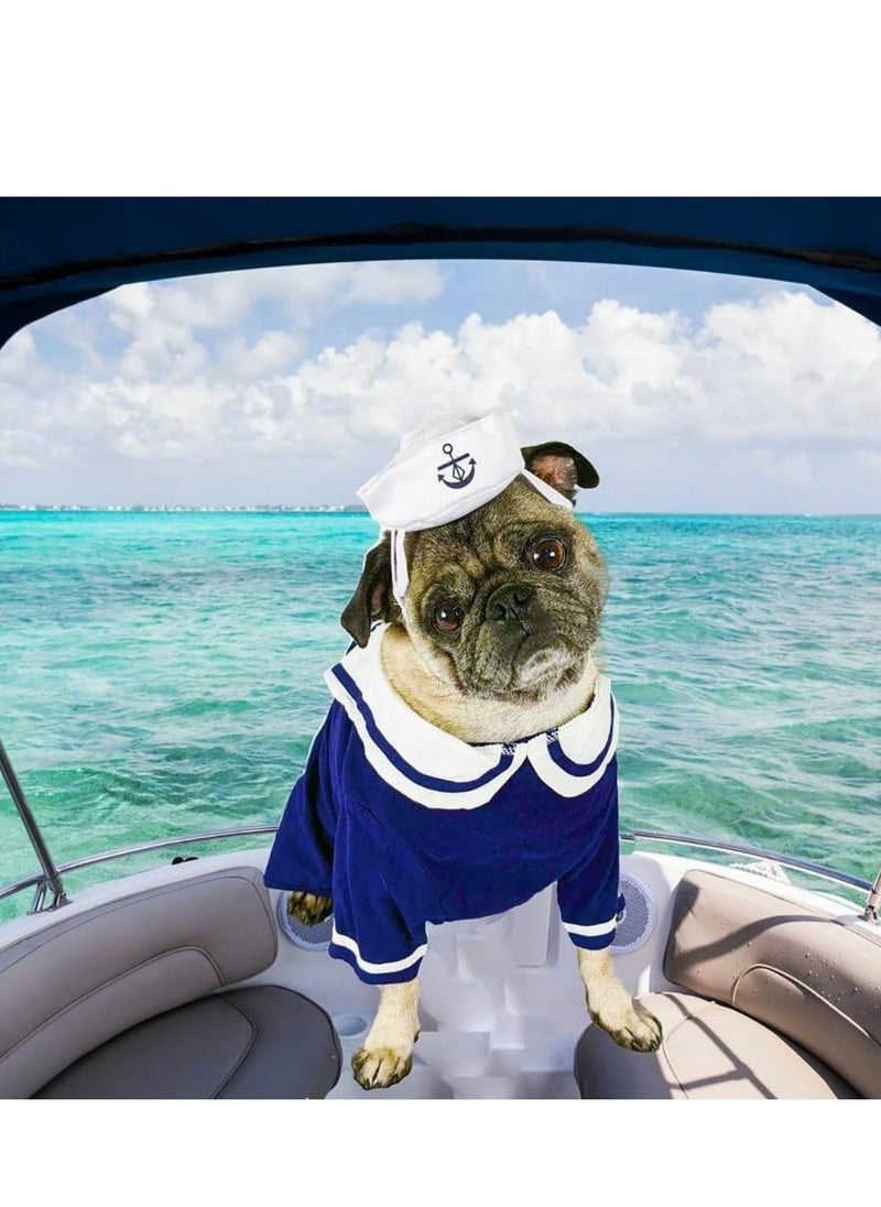 Najwa Pet Sailor Costume for Cats Small Dogs Halloween Cat Sailor Hat with Tie Collar Doggy Navy Outfit Cosplay Apparel  - Image 4