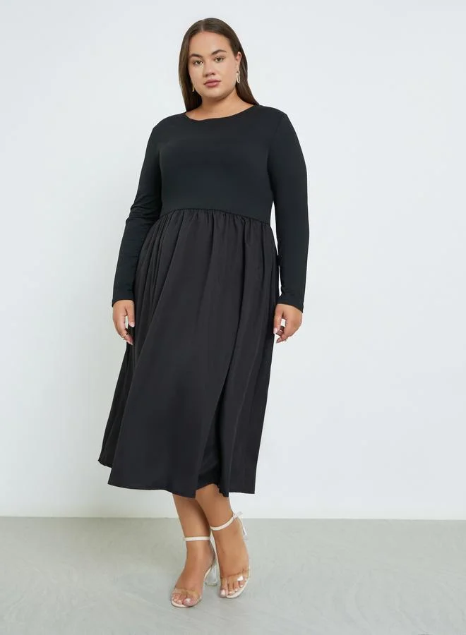 Styli Styli Plus Size Knit Midi Dress with Long Sleeves