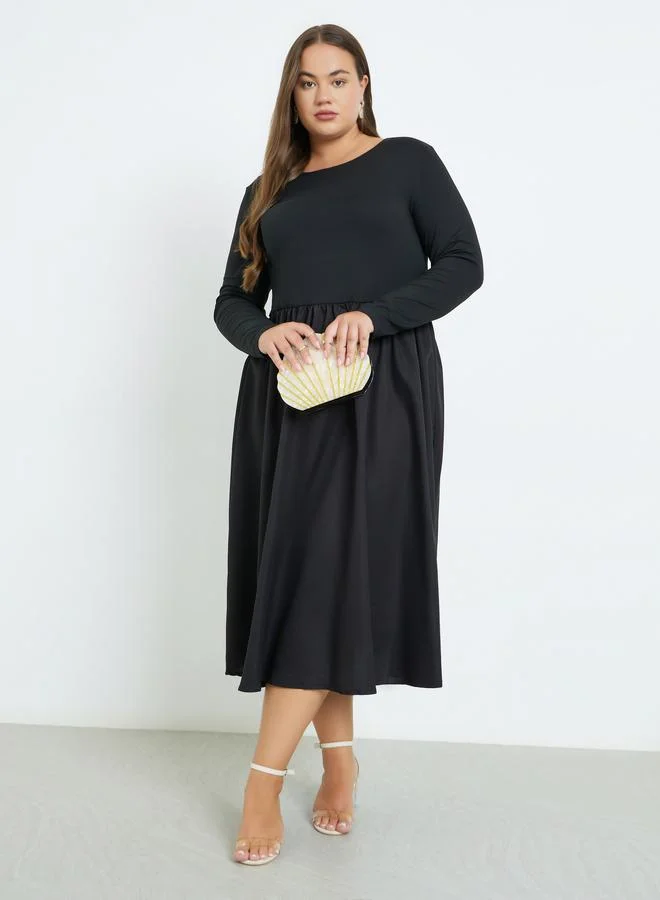 Styli Styli Plus Size Knit Midi Dress with Long Sleeves