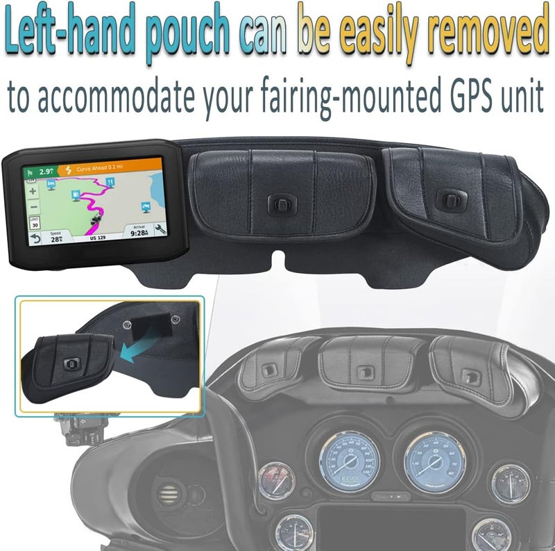 FOVPLUE Three Pocket Fairing Pouch for Harley Davidson 1997-2013 Electra Glide, Street Glide, and Trike Models - Black - Image 2