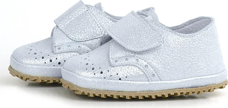 هابشو كيدز Genuine Leather Silver Gray Velcro Baby Booties Shoes