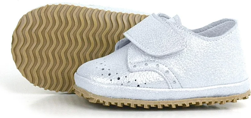 هابشو كيدز Genuine Leather Silver Gray Velcro Baby Booties Shoes