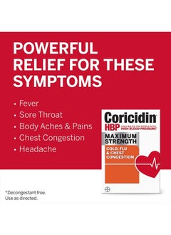 Coricidin HBP , Decongestant-Free Cold Symptom Relief for People with High Blood Pressure, Maximum Strength, Flu & Chest Congestion Liquid Gels, 24 Count  - Image 2