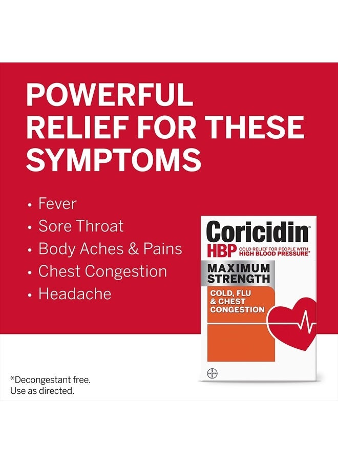 Coricidin HBP , Decongestant-Free Cold Symptom Relief for People with High Blood Pressure, Maximum Strength, Flu & Chest Congestion Liquid Gels, 24 Count  - Image 2