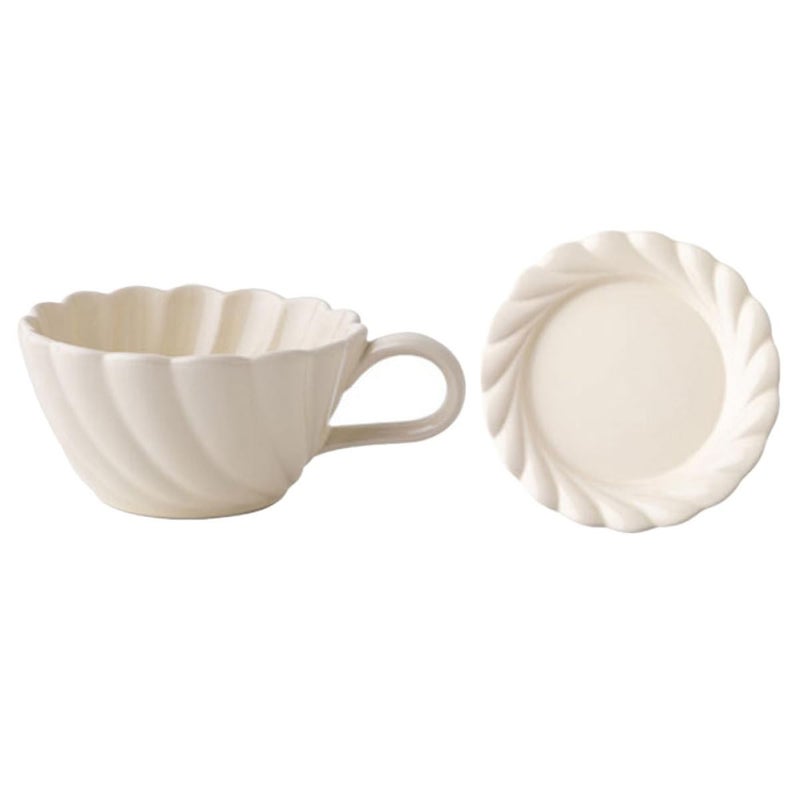 White Porcelain Coffee Mug and Saucer Set with Handle for Home Beverage Serving - Image 2