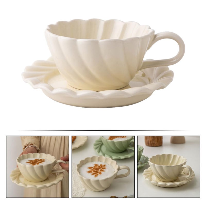White Porcelain Coffee Mug and Saucer Set with Handle for Home Beverage Serving - Image 5