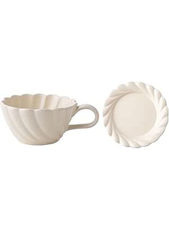 White Porcelain Coffee Mug and Saucer Set with Handle for Home Beverage Serving - Image 1