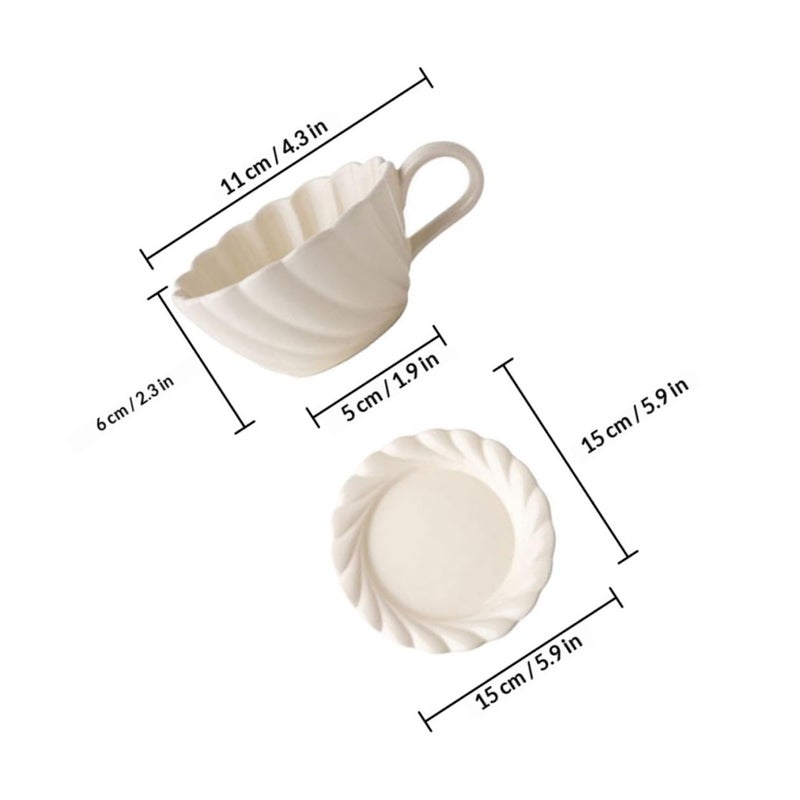 White Porcelain Coffee Mug and Saucer Set with Handle for Home Beverage Serving - Image 3