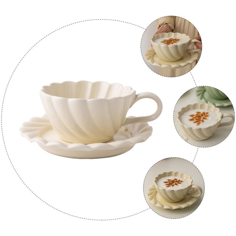 White Porcelain Coffee Mug and Saucer Set with Handle for Home Beverage Serving - Image 4