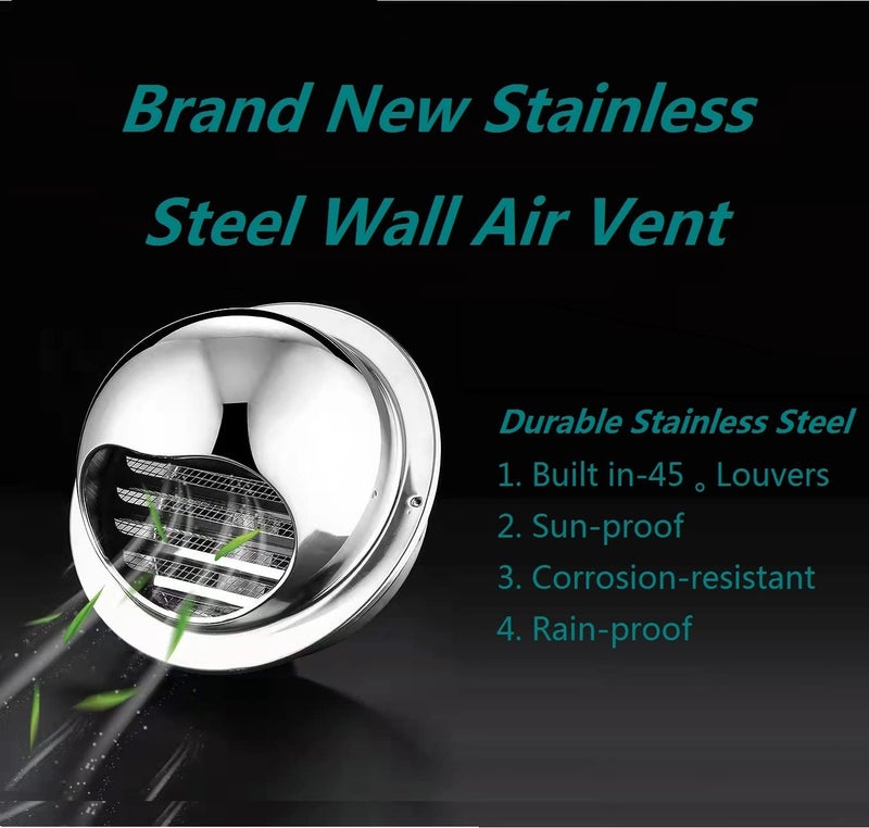 Allvent 4 Inch Wall Vent Cover Allvent Stainless Steel Round Exhaust Grille Ventilation Outlet Wall Air Vent Dryer Hood External Extractor - Image 3
