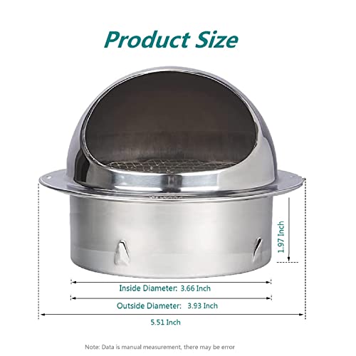 Allvent 4 Inch Wall Vent Cover Allvent Stainless Steel Round Exhaust Grille Ventilation Outlet Wall Air Vent Dryer Hood External Extractor - Image 2