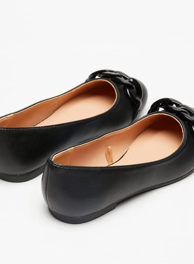 Little Missy Girls Round Toe Ballerina Shoes with Chain Link Detail