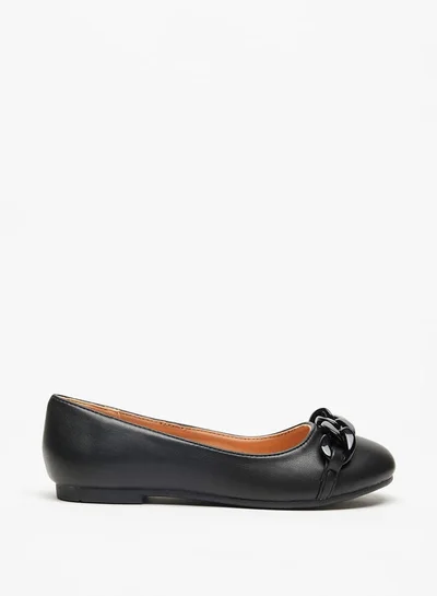 ليتل ميسي Girls Round Toe Ballerina Shoes with Chain Link Detail
