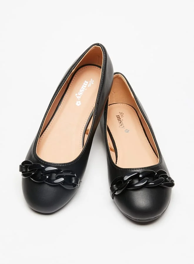 Little Missy Girls Round Toe Ballerina Shoes with Chain Link Detail