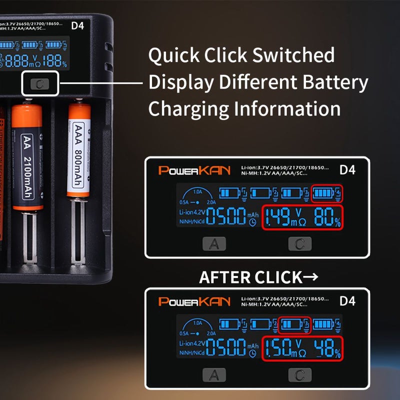 شاحن بطارية عالمي D4 مع شاشة LCD ذكية، عرض مرئي لحالة الشحن، موصل USB، حماية متعددة التأثيرات من الدوائر القصيرة لبطاريات الليثيوم والنيكل-معدن هيدريد القابلة لإعادة الشحن - Image 4