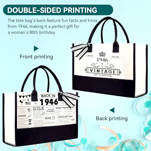 TrophyToast 80th Birthday Gifts for Women Her- 4 pcs, Turning 80 Year Old Gifts, Decorations Canvas Beach Tote Bag & Makeup Bag, Unique Happy 80th Present for Her Mom Wife Friends - Image 5