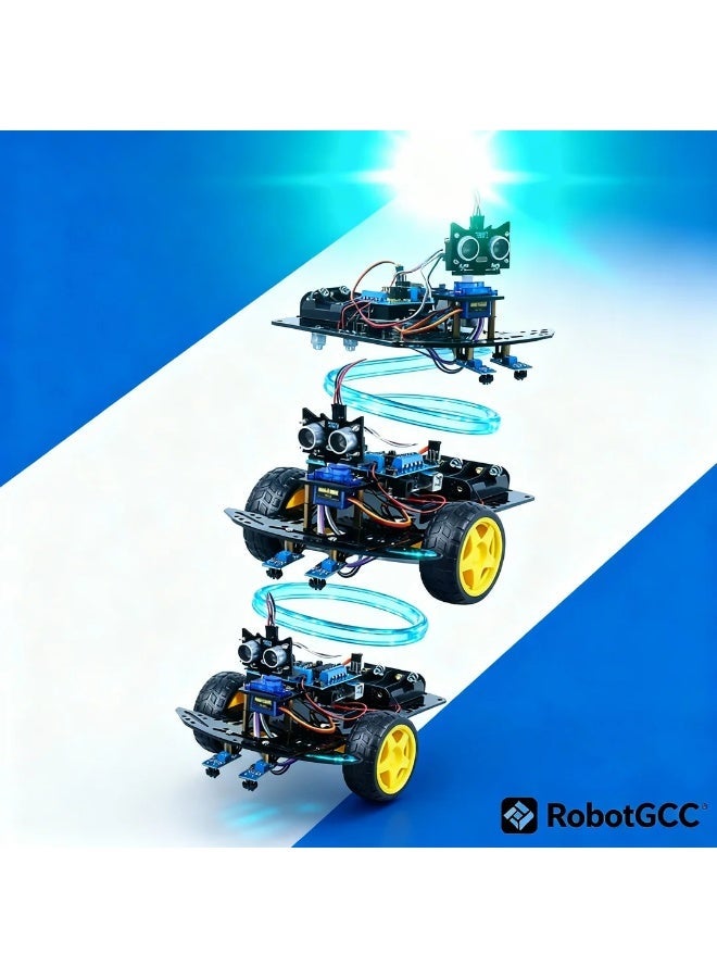 robotgcc STEM SmaSmart Obstacle-Avoidance Car Kit 3-5 V Programmable DIY Robot | IR Line Tracking + Ultrasonic Distance Sensor + Motor Driver Module | STEM Educational Robotics Platformrt Car Robot Kit | Arduino Learning Platform | IR Line Tracking + Ultrasonic Distance Sensor | DIY Coding Education | Maker Lab Project | Safe 3-5 V Low-Voltage Power - Image 2