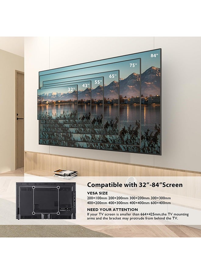 Arabest TV Wall Mount for Flat and Curved LCD LED TV 32-84 Inches up to 60 kg, Adjustable and Tilting TV Wall Mount, Strong and Sturdy Double Arms, Max VESA 600 x 400 mm - Image 5