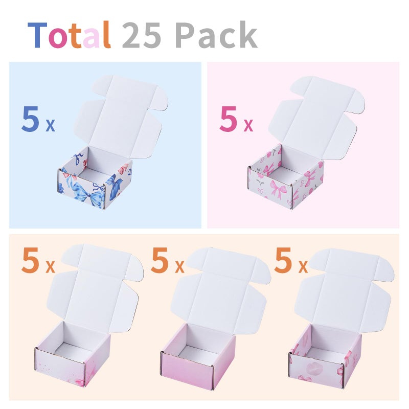 Soxuding Bow Pink Shipping Boxes Pack of 25, 4x4x2 inches Gift Boxes Small Cardboard Corrugated Mailer Shipping Boxes for Small Business(5 patterns) - Image 3